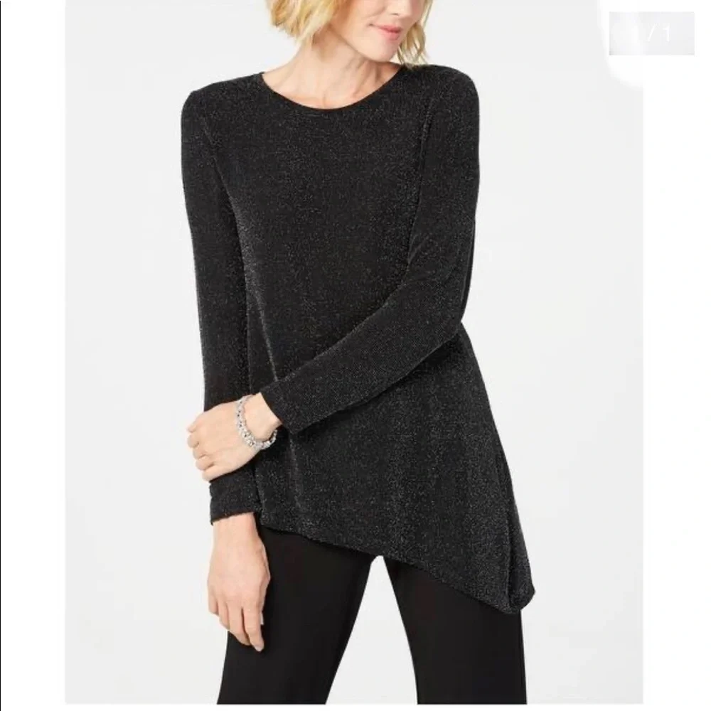 Calvin Klein Womens Asymmetrical Pullover Metallic Blouse
